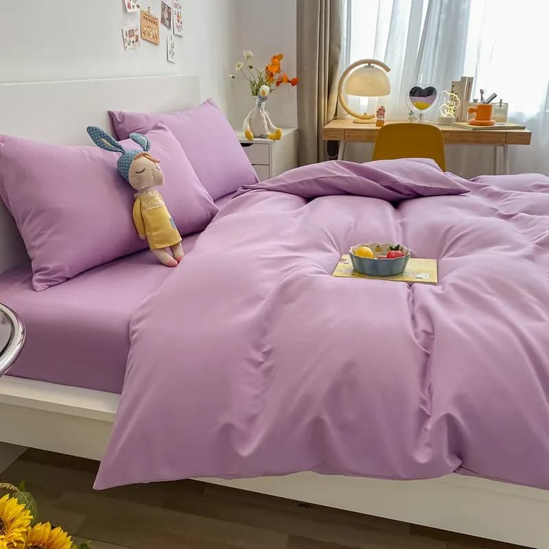 Solid 100% Cotton 13372 Four-Piece Bedding Set thumbnail 3