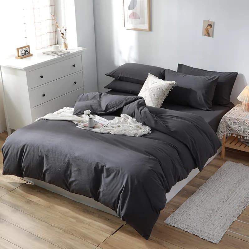 Solid 100% Cotton 13372 Four-Piece Bedding Set thumbnail 6