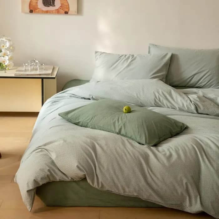 Striped & Fine-Check 100% Cotton 13372 Four-Piece Bedding Set