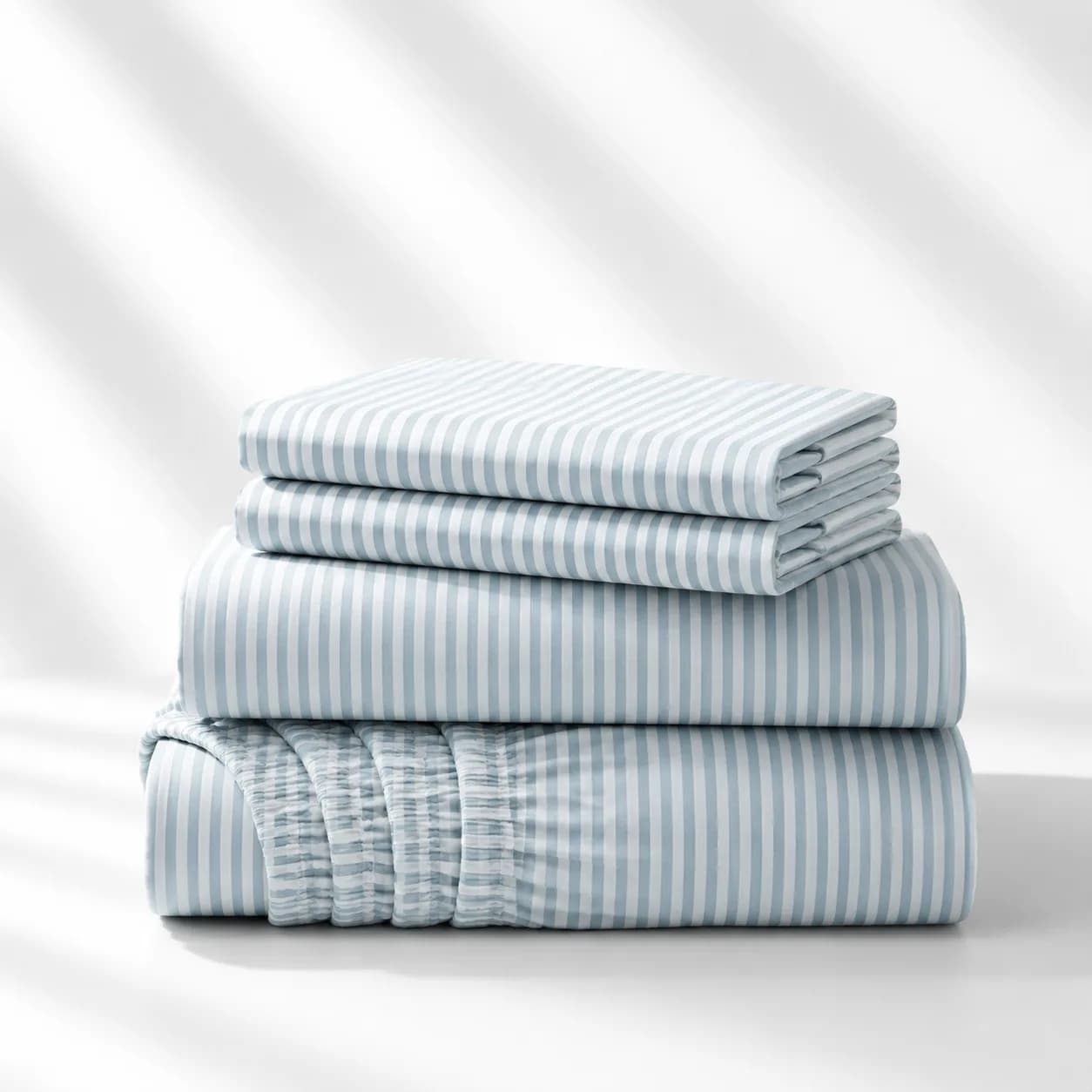 Washed Blue Pinstripe Cotton Bedding Set thumbnail 2