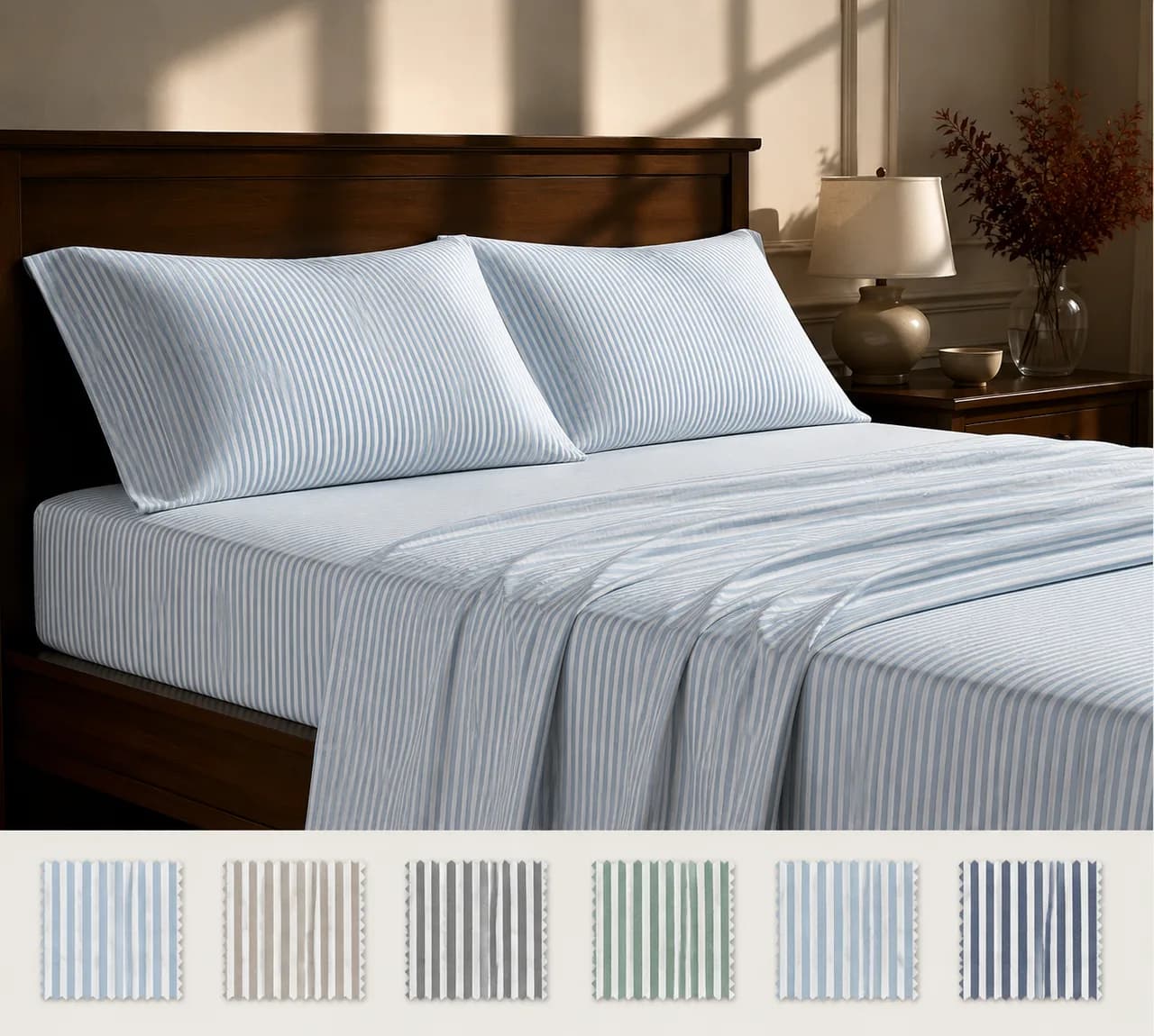 Washed Blue Pinstripe Cotton Bedding Set