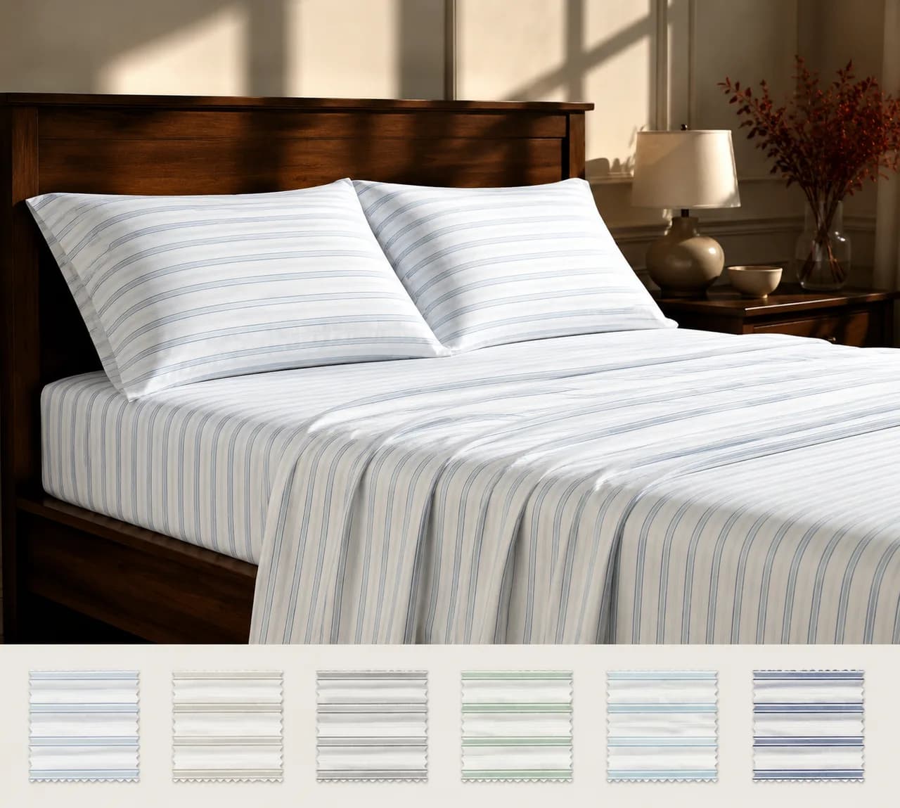 Washed Blue Coastal Stripe Cotton Bedding Set