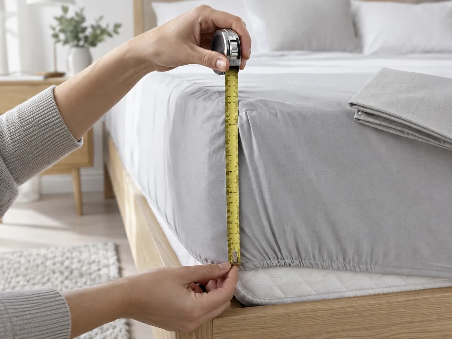 Fitted sheet corner and mattress depth measurement