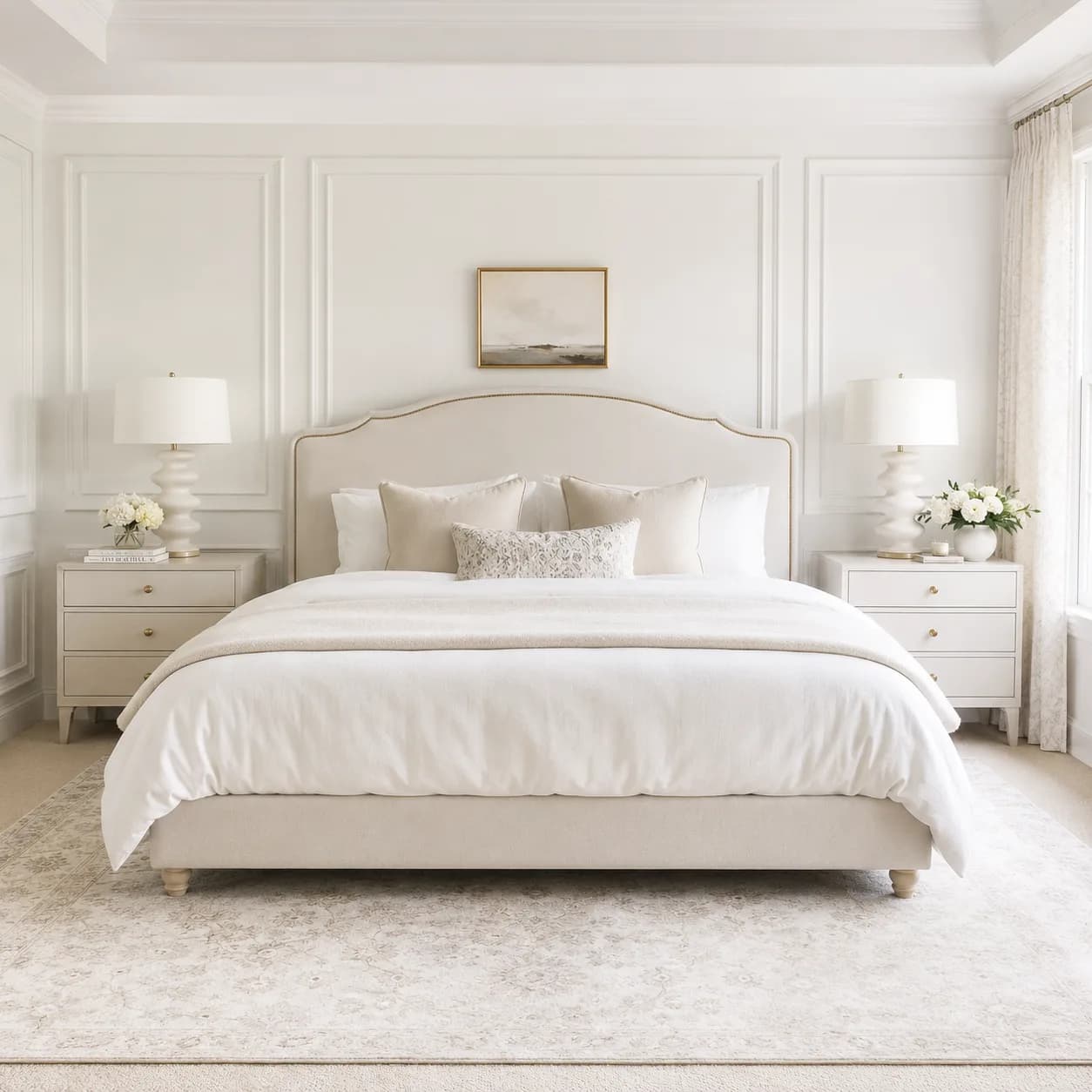 Bed styled with several sleeping pillows of different loft