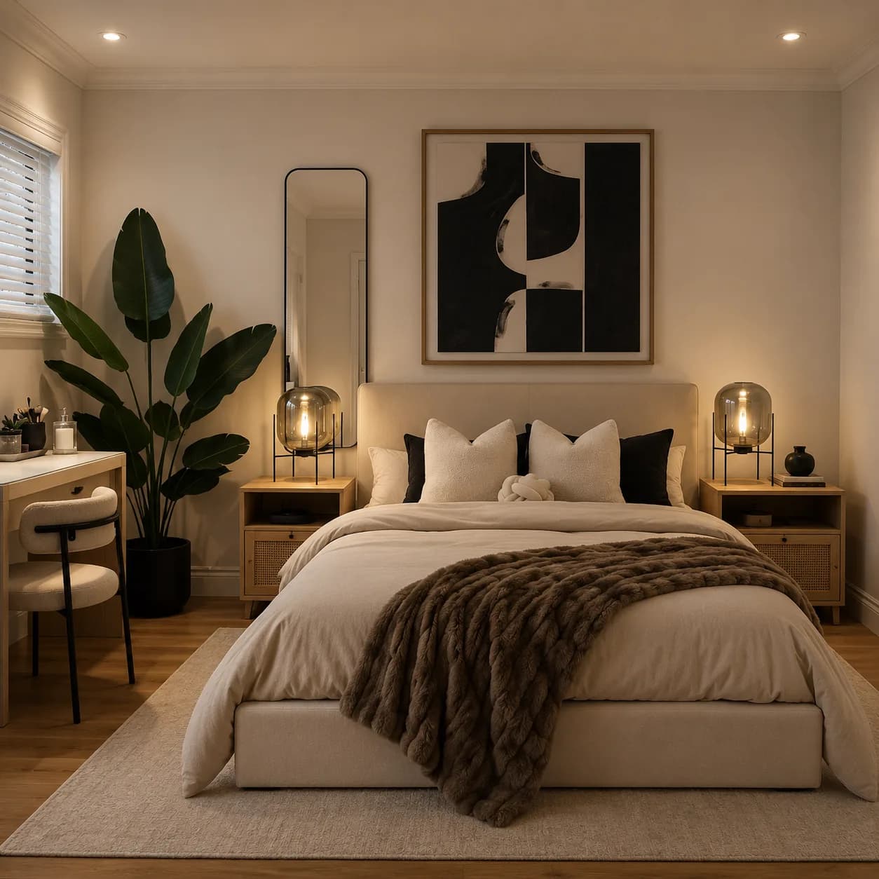 Wool-filled duvet layered on a bed in a warm evening bedroom