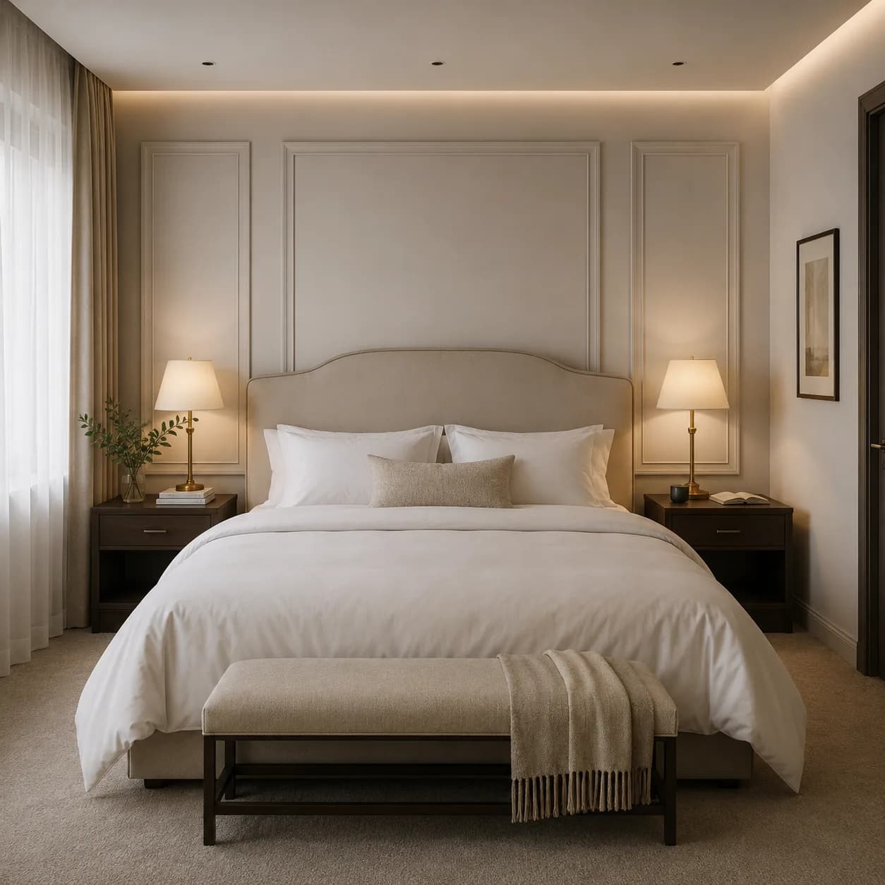 Hotel bed made up over a waterproof mattress protector