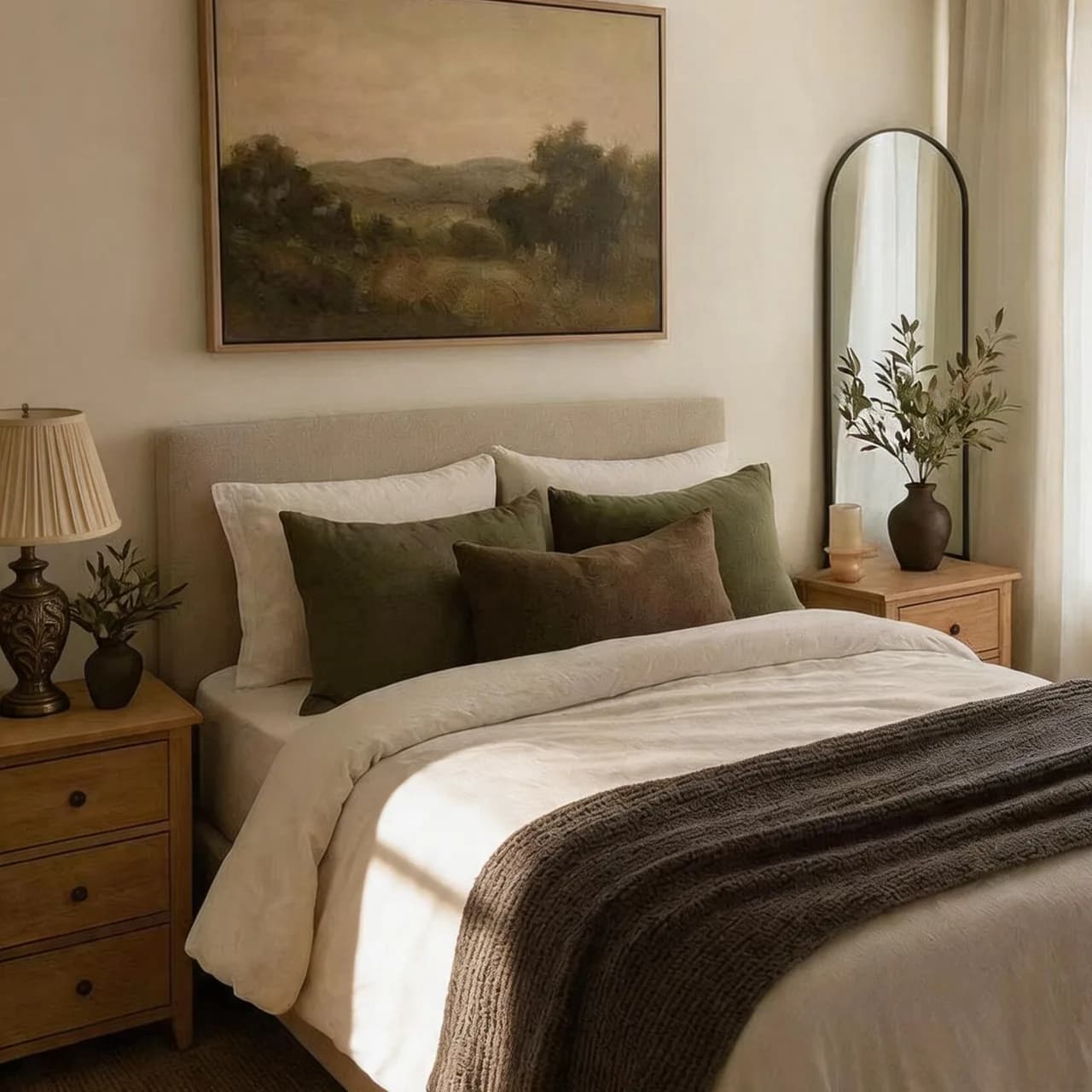 Layered bed with a coverlet folded over a quilt
